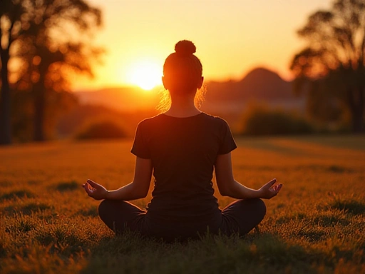 Osoba medytująca przy zachodzie słońca